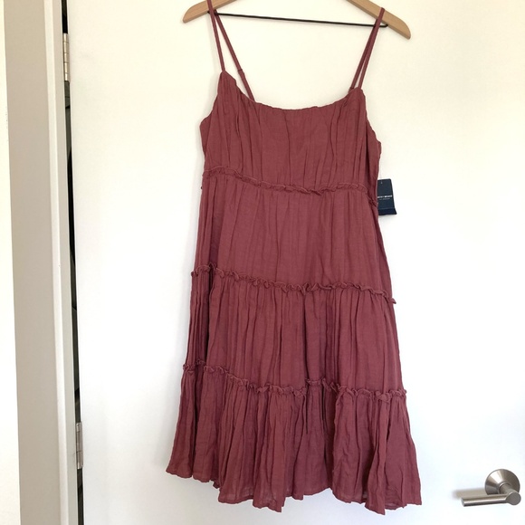 Lucky Brand Tiered Mini Dress in Burgundy - Picture 2 of 7
